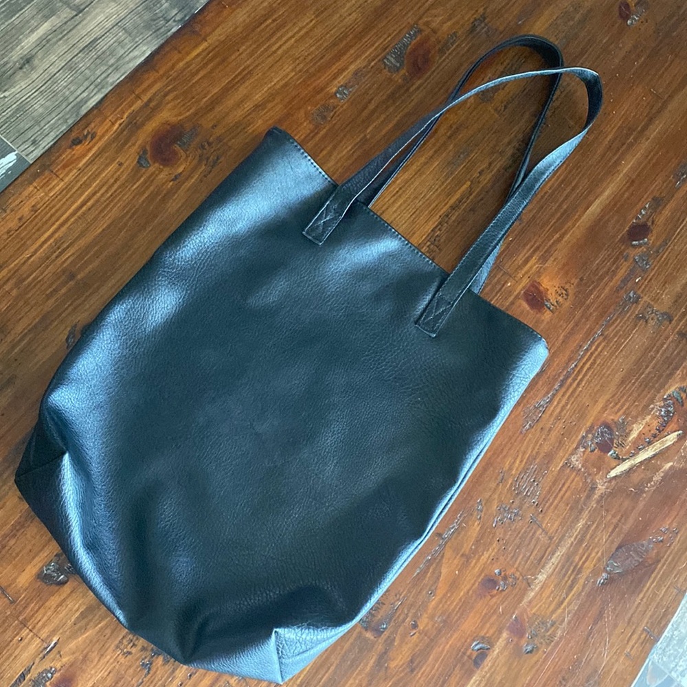 Black faux leather tote